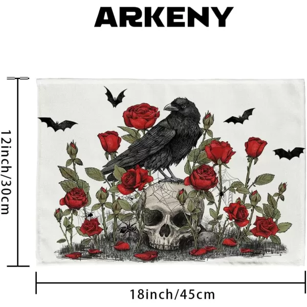 ARKENY Halloween Placemats 12x18 Inches Set of 4Rose Crow Skull Bat Spider WebSeasonal Burlap Farmhouse Indoor Kitchen Dining Table Decorations for Home Party AP45818ARKENY Halloween Placemats 12x18 Inches Set of 4Rose Crow Skull Bat Spider WebSeasonal Burlap Farmhouse Indoor Kitchen Dining Table Decorations for Home Party AP45818