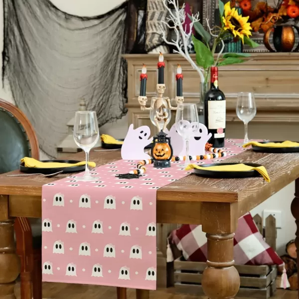 ARKENY Halloween Placemats 12x18 Inches Set of 4Spooky Bowknot Ghost Pink Seasonal Burlap Farmhouse Indoor Kitchen Dining Table Decorations for Home Party AP49218Pink Table Runner  13X72