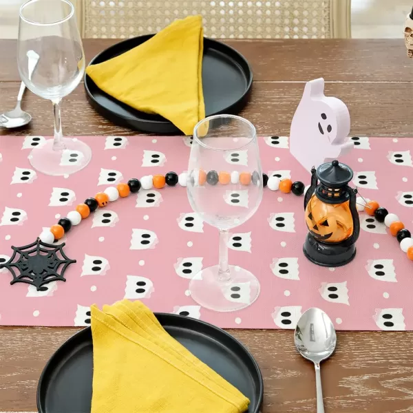 ARKENY Halloween Placemats 12x18 Inches Set of 4Spooky Bowknot Ghost Pink Seasonal Burlap Farmhouse Indoor Kitchen Dining Table Decorations for Home Party AP49218Pink Table Runner  13X72