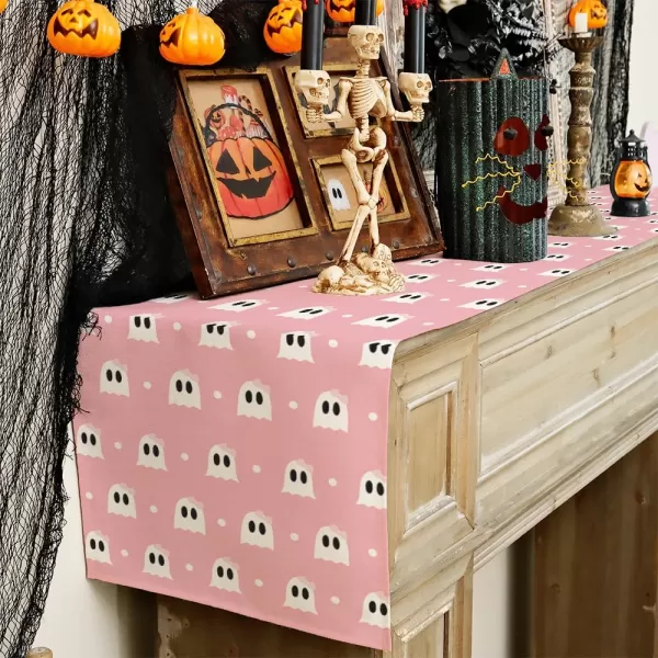 ARKENY Halloween Placemats 12x18 Inches Set of 4Spooky Bowknot Ghost Pink Seasonal Burlap Farmhouse Indoor Kitchen Dining Table Decorations for Home Party AP49218Pink Table Runner  13X72