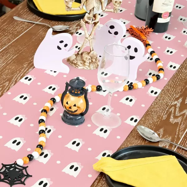 ARKENY Halloween Placemats 12x18 Inches Set of 4Spooky Bowknot Ghost Pink Seasonal Burlap Farmhouse Indoor Kitchen Dining Table Decorations for Home Party AP49218Pink Table Runner  13X72