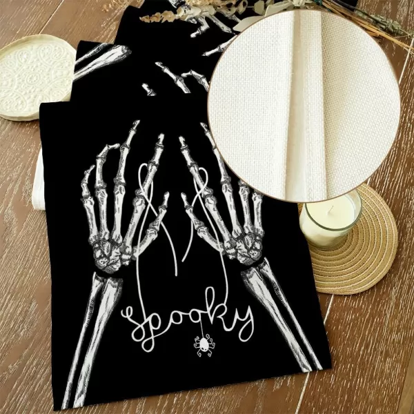 ARKENY Halloween Skeleton Spooky Spider Black Placemats 12x18 Inches Set of 4Seasonal Farmhouse Indoor Kitchen Dining Table Decorations for Home Party AP15818Black Table Runner  13X90