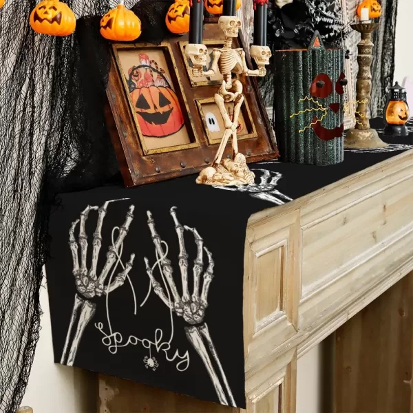 ARKENY Halloween Skeleton Spooky Spider Black Placemats 12x18 Inches Set of 4Seasonal Farmhouse Indoor Kitchen Dining Table Decorations for Home Party AP15818Black Table Runner  13X90