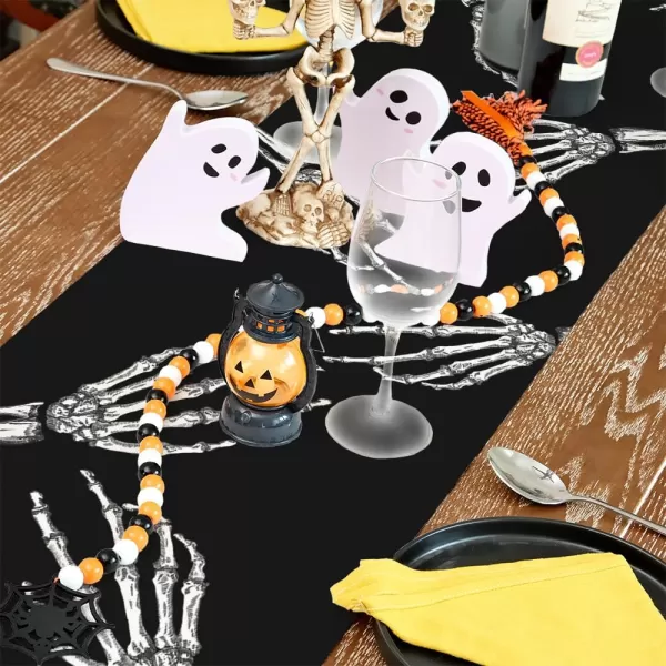 ARKENY Halloween Skeleton Spooky Spider Black Placemats 12x18 Inches Set of 4Seasonal Farmhouse Indoor Kitchen Dining Table Decorations for Home Party AP15818Black Table Runner  13X90