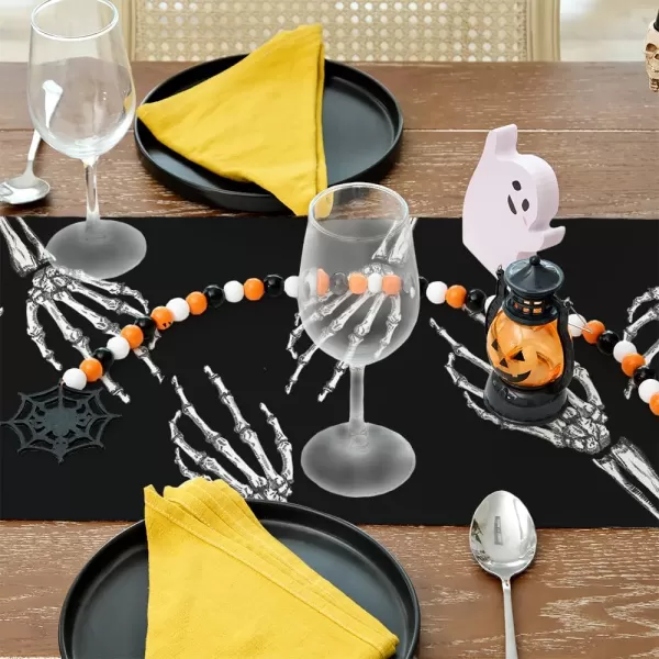 ARKENY Halloween Skeleton Spooky Spider Black Placemats 12x18 Inches Set of 4Seasonal Farmhouse Indoor Kitchen Dining Table Decorations for Home Party AP15818Black Table Runner  13X108