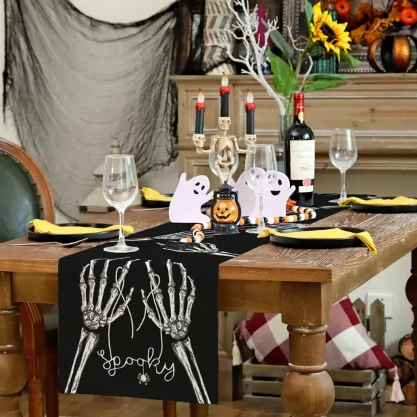 ARKENY Halloween Skeleton Spooky Spider Black Placemats 12x18 Inches Set of 4Seasonal Farmhouse Indoor Kitchen Dining Table Decorations for Home Party AP15818Black Table Runner  13X72