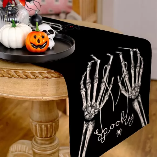 ARKENY Halloween Skeleton Spooky Spider Black Placemats 12x18 Inches Set of 4Seasonal Farmhouse Indoor Kitchen Dining Table Decorations for Home Party AP15818Black Table Runner  13X36