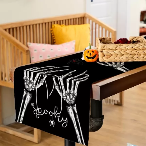 ARKENY Halloween Skeleton Spooky Spider Black Placemats 12x18 Inches Set of 4Seasonal Farmhouse Indoor Kitchen Dining Table Decorations for Home Party AP15818Black Table Runner  13X48