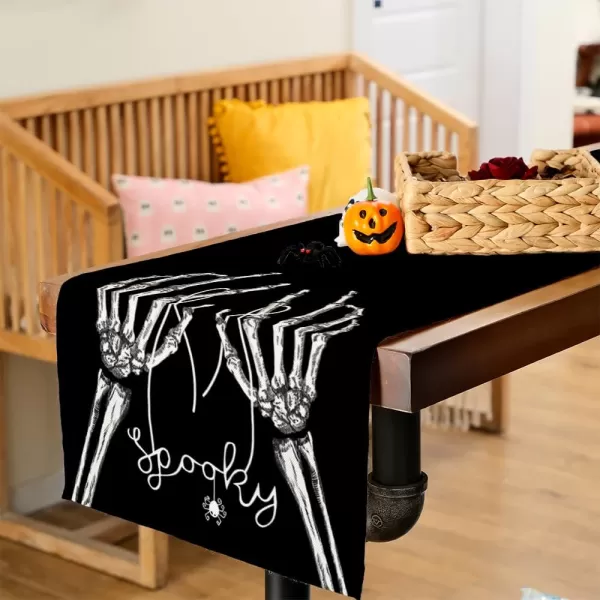 ARKENY Halloween Skeleton Spooky Spider Black Placemats 12x18 Inches Set of 4Seasonal Farmhouse Indoor Kitchen Dining Table Decorations for Home Party AP15818Black Table Runner  13X36