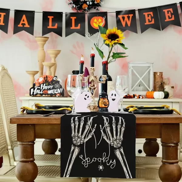 ARKENY Halloween Skeleton Spooky Spider Black Placemats 12x18 Inches Set of 4Seasonal Farmhouse Indoor Kitchen Dining Table Decorations for Home Party AP15818Black Table Runner  13X90