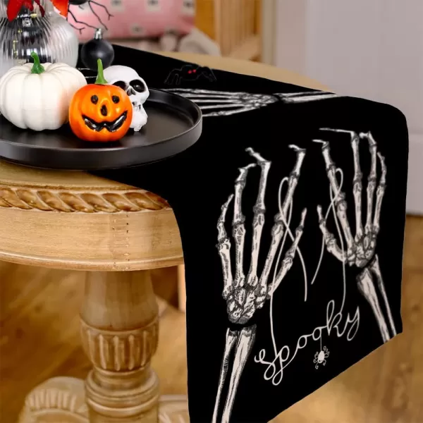 ARKENY Halloween Skeleton Spooky Spider Black Placemats 12x18 Inches Set of 4Seasonal Farmhouse Indoor Kitchen Dining Table Decorations for Home Party AP15818Black Table Runner  13X48