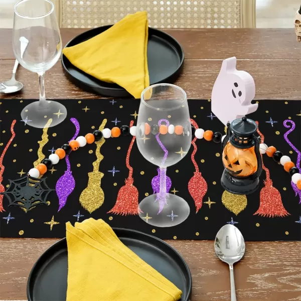 ARKENY Halloween Table Runner 13x72 InchesSanderson Sisters Broomstick Hocus Pocus Seasonal Burlap Star Polka Dots Farmhouse Indoor Kitchen Dining Table Decorations for Home Party AT46072Multi Color Table Runner  13X72