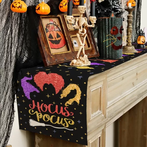 ARKENY Halloween Table Runner 13x72 InchesSanderson Sisters Broomstick Hocus Pocus Seasonal Burlap Star Polka Dots Farmhouse Indoor Kitchen Dining Table Decorations for Home Party AT46072Multi Color Table Runner  13X72