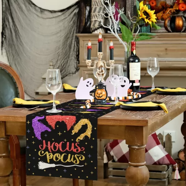 ARKENY Halloween Table Runner 13x72 InchesSanderson Sisters Broomstick Hocus Pocus Seasonal Burlap Star Polka Dots Farmhouse Indoor Kitchen Dining Table Decorations for Home Party AT46072Multi Color Table Runner  13X72