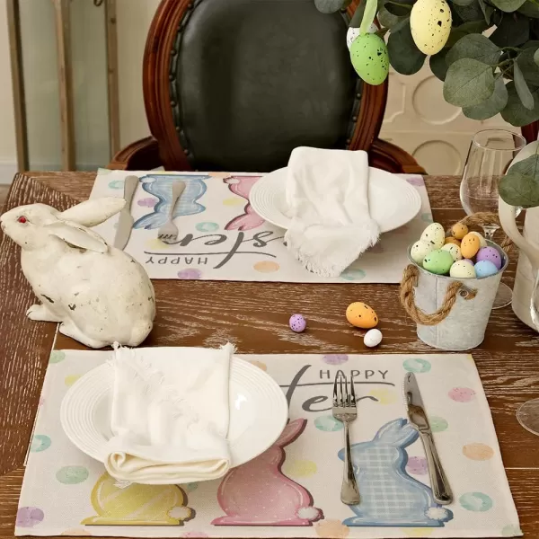 ARKENY Happy Easter Placemats 12x18 Inches Set of 4 Bunny Rabbit Spring Summer Seasonal Farmhouse Burlap Indoor Kitchen Dining Table Mats Decorations for Home Party AP5654PinkBlue Placemats Set of 4  12X18