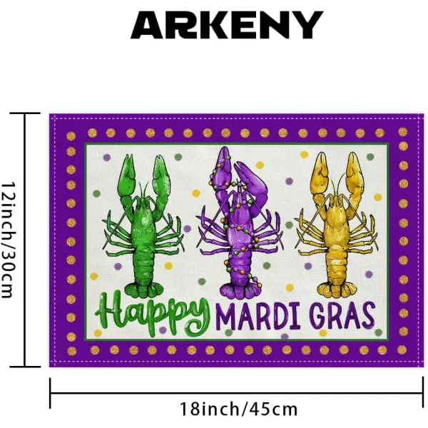 ARKENY Happy Mardi Gras Placemats 12x18 Inches Set of 4 Carnival Masquerade Beads Seasonal Farmhouse Burlap Indoor Kitchen Dining Table Mats Decorations for Home Party AP3574Purple Placemats Set of 4  12X18