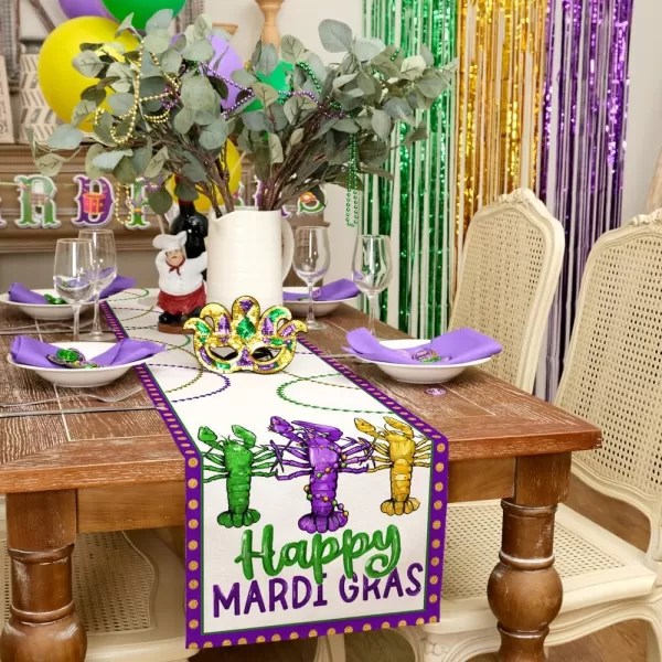 ARKENY Happy Mardi Gras Placemats 12x18 Inches Set of 4 Carnival Masquerade Beads Seasonal Farmhouse Burlap Indoor Kitchen Dining Table Mats Decorations for Home Party AP3574Purple Table Runner  13X36