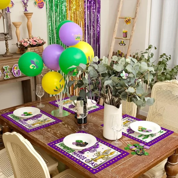 ARKENY Happy Mardi Gras Placemats 12x18 Inches Set of 4 Carnival Masquerade Beads Seasonal Farmhouse Burlap Indoor Kitchen Dining Table Mats Decorations for Home Party AP3574Purple Placemats Set of 4  12X18