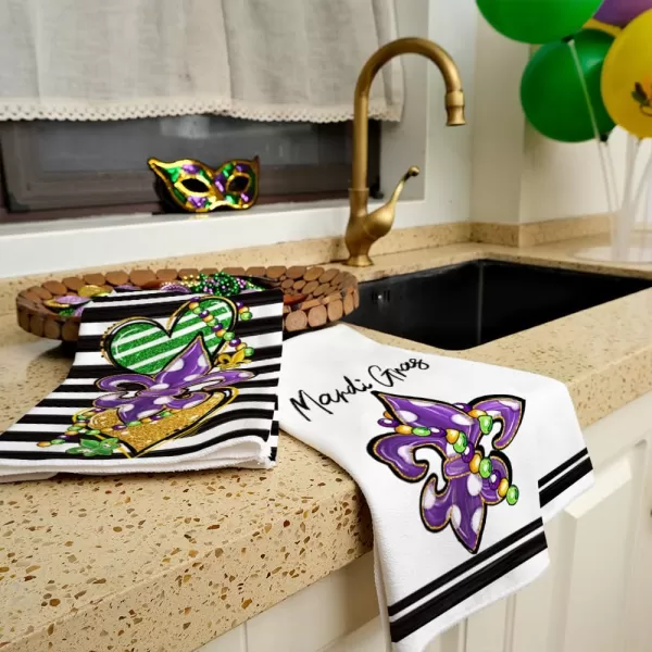 ARKENY Mardi Gras Kitchen Towels Set of 2Purple Fleur De Lis Beads Dish Towels 18x26 Inch Drying DishclothFarmhouse Home Mardi Gras Carnival Seasonal Holiday Decorations AD195Purple Fleur De Lis