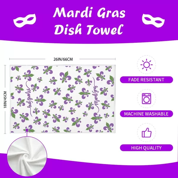 ARKENY Mardi Gras Kitchen Towels Set of 2Purple Fleur De Lis Beads Dish Towels 18x26 Inch Drying DishclothFarmhouse Home Mardi Gras Carnival Seasonal Holiday Decorations AD195White