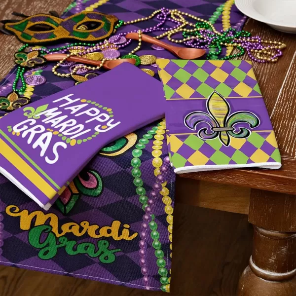 ARKENY Mardi Gras Kitchen Towels Set of 2Purple Fleur De Lis Beads Dish Towels 18x26 Inch Drying DishclothFarmhouse Home Mardi Gras Carnival Seasonal Holiday Decorations AD195Yellow Fleur De Lis