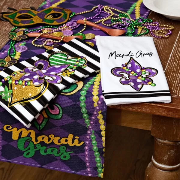 ARKENY Mardi Gras Kitchen Towels Set of 2Purple Fleur De Lis Beads Dish Towels 18x26 Inch Drying DishclothFarmhouse Home Mardi Gras Carnival Seasonal Holiday Decorations AD195Purple Fleur De Lis