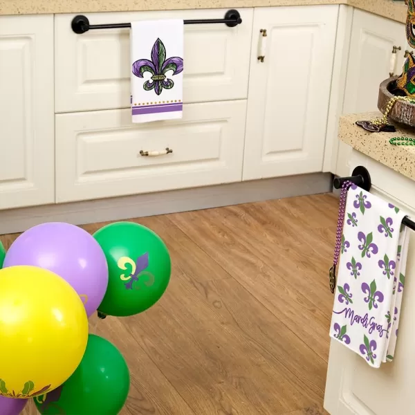 ARKENY Mardi Gras Kitchen Towels Set of 2Purple Fleur De Lis Beads Dish Towels 18x26 Inch Drying DishclothFarmhouse Home Mardi Gras Carnival Seasonal Holiday Decorations AD195White