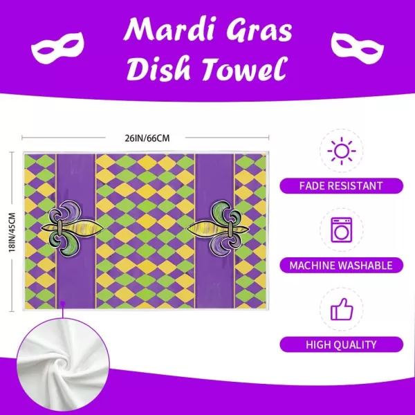 ARKENY Mardi Gras Kitchen Towels Set of 2Purple Fleur De Lis Beads Dish Towels 18x26 Inch Drying DishclothFarmhouse Home Mardi Gras Carnival Seasonal Holiday Decorations AD195Yellow Fleur De Lis