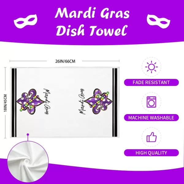 ARKENY Mardi Gras Kitchen Towels Set of 2Purple Fleur De Lis Beads Dish Towels 18x26 Inch Drying DishclothFarmhouse Home Mardi Gras Carnival Seasonal Holiday Decorations AD195Purple Fleur De Lis