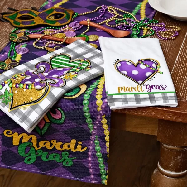 ARKENY Mardi Gras Kitchen Towels Set of 2Purple Fleur De Lis Beads Dish Towels 18x26 Inch Drying DishclothFarmhouse Home Mardi Gras Carnival Seasonal Holiday Decorations AD195Purple Heart