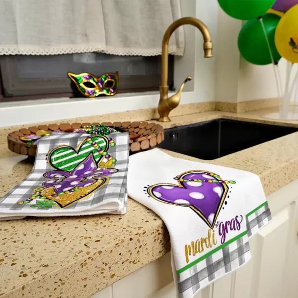 ARKENY Mardi Gras Kitchen Towels Set of 2Purple Fleur De Lis Beads Dish Towels 18x26 Inch Drying DishclothFarmhouse Home Mardi Gras Carnival Seasonal Holiday Decorations AD195Purple Heart