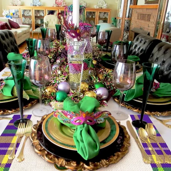 ARKENY Mardi Gras Table Runner 72 InchesPurple Green Yellow Buffalo Plaid Fleur De Lis Coffee Home Dining Indoor Holiday Farmhouse Tabletop Decor AT071placemats 12X18