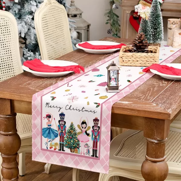 ARKENY Merry Christmas Placemats 12x18 Inches Set of 4Nutcracker Flower Tree Winter Seasonal Burlap Pink Diamond Farmhouse Indoor Kitchen Dining Table Holiday Decoration for Home Party AP47918Pink Table Runner  13X72