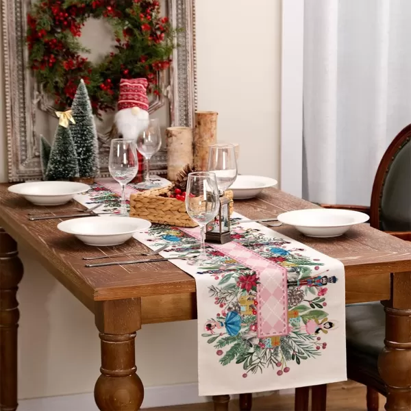 ARKENY Merry Christmas Placemats 12x18 Inches Set of 4Nutcracker Flower Tree Winter Seasonal Burlap Pink Diamond Farmhouse Indoor Kitchen Dining Table Holiday Decoration for Home Party AP47918Pink Nutcracker Table Runner  13X120