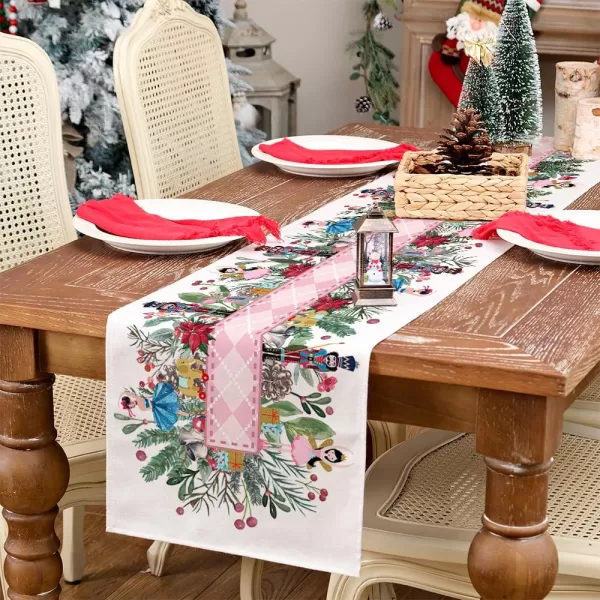 ARKENY Merry Christmas Placemats 12x18 Inches Set of 4Nutcracker Flower Tree Winter Seasonal Burlap Pink Diamond Farmhouse Indoor Kitchen Dining Table Holiday Decoration for Home Party AP47918Pink Nutcracker Table Runner  13X120