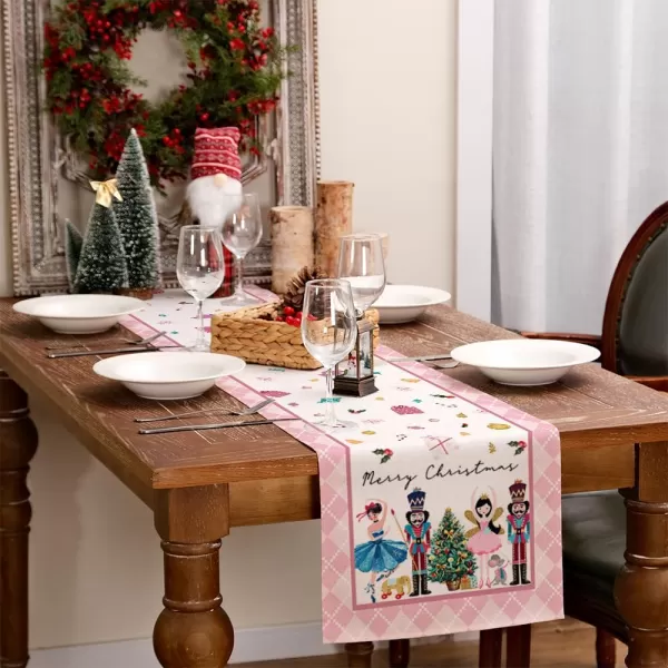 ARKENY Merry Christmas Placemats 12x18 Inches Set of 4Nutcracker Flower Tree Winter Seasonal Burlap Pink Diamond Farmhouse Indoor Kitchen Dining Table Holiday Decoration for Home Party AP47918Pink Table Runner  13X72