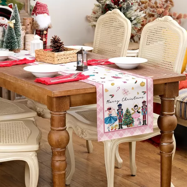 ARKENY Merry Christmas Placemats 12x18 Inches Set of 4Nutcracker Flower Tree Winter Seasonal Burlap Pink Diamond Farmhouse Indoor Kitchen Dining Table Holiday Decoration for Home Party AP47918Pink Table Runner  13X72