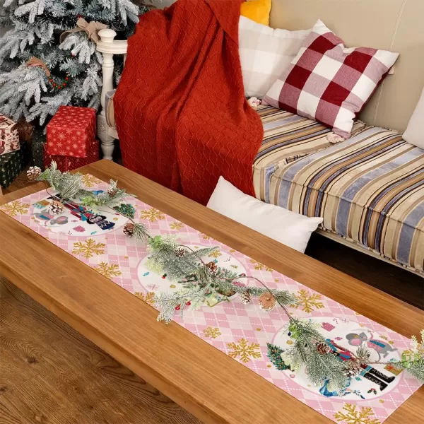 ARKENY Merry Christmas Placemats 12x18 Inches Set of 4Nutcracker Flower Tree Winter Seasonal Burlap Pink Diamond Farmhouse Indoor Kitchen Dining Table Holiday Decoration for Home Party AP47918Pink Color Table Runner  13X36