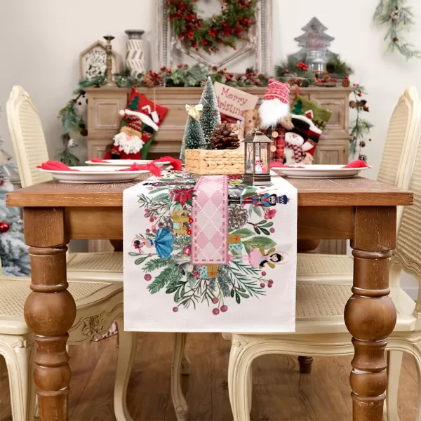 ARKENY Merry Christmas Placemats 12x18 Inches Set of 4Nutcracker Flower Tree Winter Seasonal Burlap Pink Diamond Farmhouse Indoor Kitchen Dining Table Holiday Decoration for Home Party AP47918Pink Nutcracker Table Runner  13X120