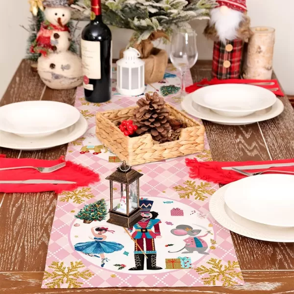 ARKENY Merry Christmas Placemats 12x18 Inches Set of 4Nutcracker Flower Tree Winter Seasonal Burlap Pink Diamond Farmhouse Indoor Kitchen Dining Table Holiday Decoration for Home Party AP47918Pink Color Table Runner  13X36