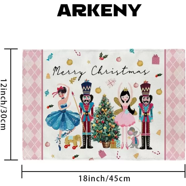 ARKENY Merry Christmas Placemats 12x18 Inches Set of 4Nutcracker Flower Tree Winter Seasonal Burlap Pink Diamond Farmhouse Indoor Kitchen Dining Table Holiday Decoration for Home Party AP47918Pink Placemats Set of 4  12X18