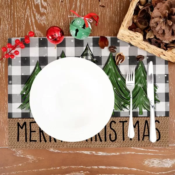 ARKENY Merry Christmas Placemats 12x18 Inches Set of 4Nutcracker Flower Tree Winter Seasonal Burlap Pink Diamond Farmhouse Indoor Kitchen Dining Table Holiday Decoration for Home Party AP47918Green Placemats Set of 4  12X18
