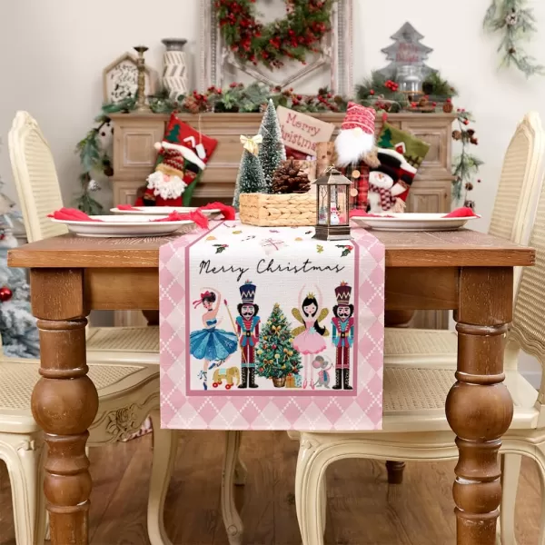 ARKENY Merry Christmas Placemats 12x18 Inches Set of 4Nutcracker Flower Tree Winter Seasonal Burlap Pink Diamond Farmhouse Indoor Kitchen Dining Table Holiday Decoration for Home Party AP47918Pink Table Runner  13X72