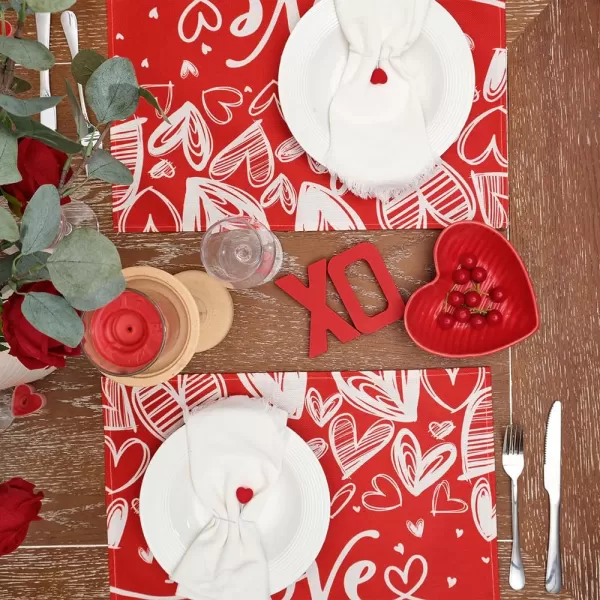 ARKENY Valentines Day Placemats 12x18 Inches Set of 4 Love Heart Red Seasonal Farmhouse Burlap Indoor Kitchen Dining Table Decorations for Home Party AP52218Red Placemats Set of 4  12X18