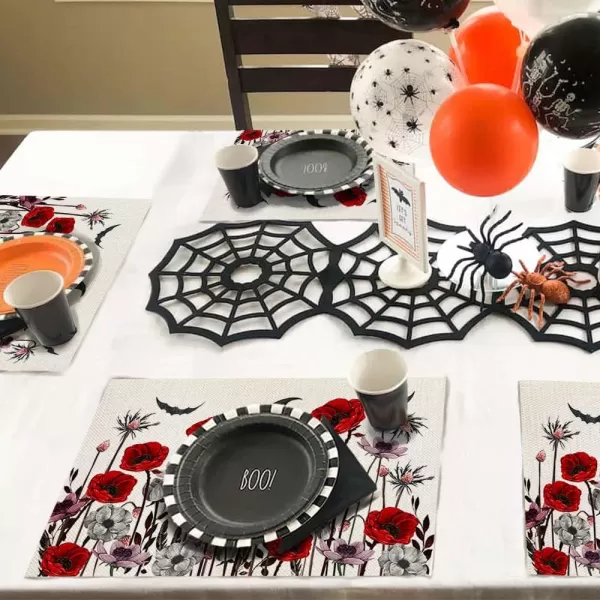 Halloween Decorations Poppy Flower Placemats 12 x 18 Inch Set of 4 Party Dcor Rustic Vintage Washable Table Mats AP163Halloween Decorations Poppy Flower Placemats 12 x 18 Inch Set of 4 Party Dcor Rustic Vintage Washable Table Mats AP163