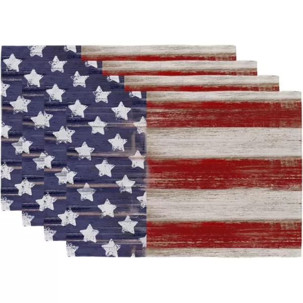 ARKENY 4th of July American Flag Stars Stripes Placemats 12x18 Inches Set of 4Independence Day Freedom Liberty Seasonal Burlap Farmhouse Indoor Kitchen Dining Table Decorations for Home Partyplacemats 12X18