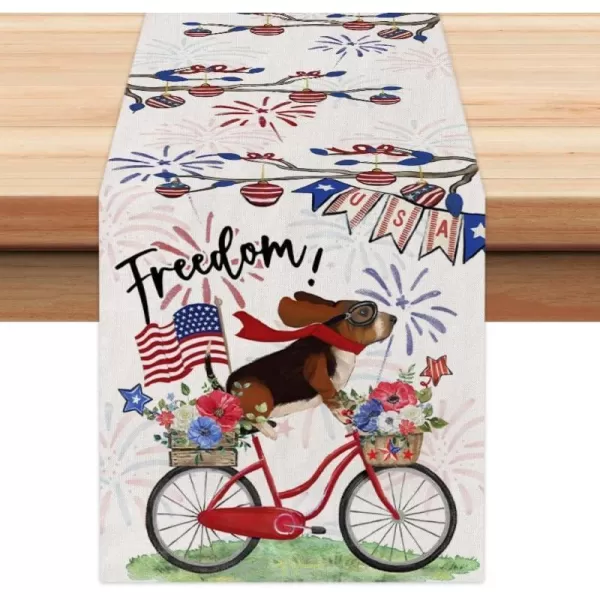 ARKENY 4th of July Patriotic Table Runner 72 Inches Blue Floral Dog Bike American Independence Day Holiday Home Coffee Table Dining Farmhouse Party Tabletop Decoration AT42072ARKENY 4th of July Patriotic Table Runner 72 Inches Blue Floral Dog Bike American Independence Day Holiday Home Coffee Table Dining Farmhouse Party Tabletop Decoration AT42072