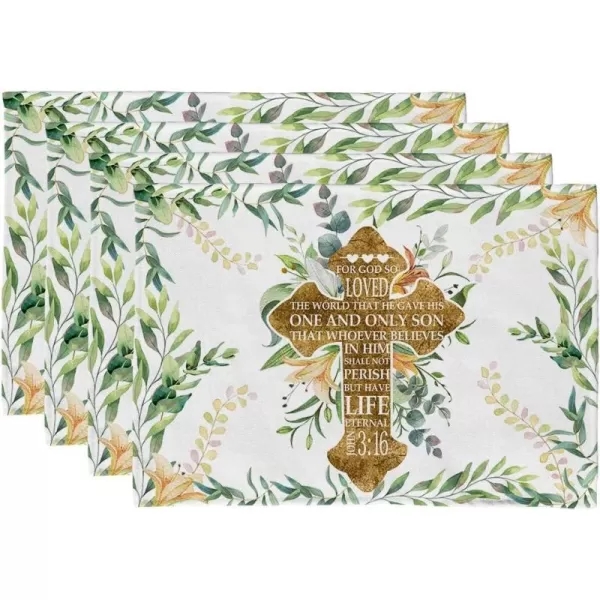 ARKENY Easter Cross Placemats 12X18 Inches Set of 4Home Dining Indoor Spring Holiday Farmhouse Tabletop Decor AP244placemats 12X18