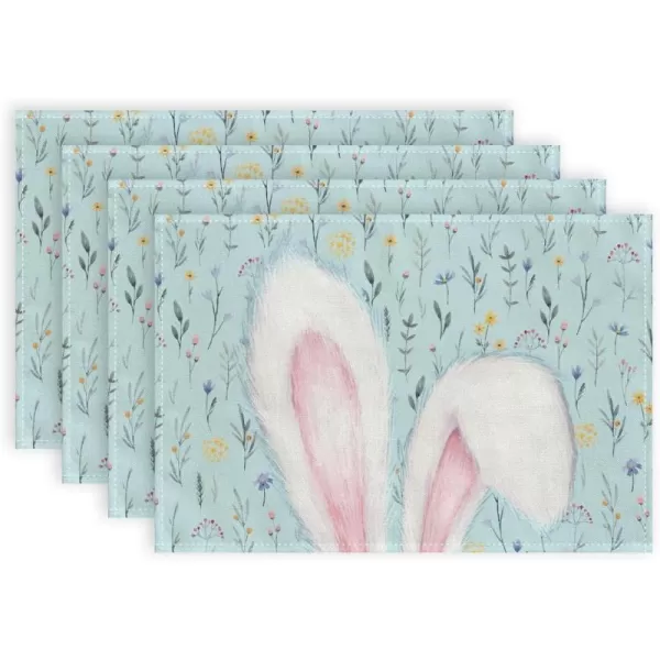 ARKENY Easter Placemats 12x18 Inches Set of 4 Bunny Rabbit Ears Floral Spring Summer Seasonal Farmhouse Blue Burlap Indoor Kitchen Dining Table Mats Decorations for Home Party AP5544Blue Placemats Set of 4  12X18