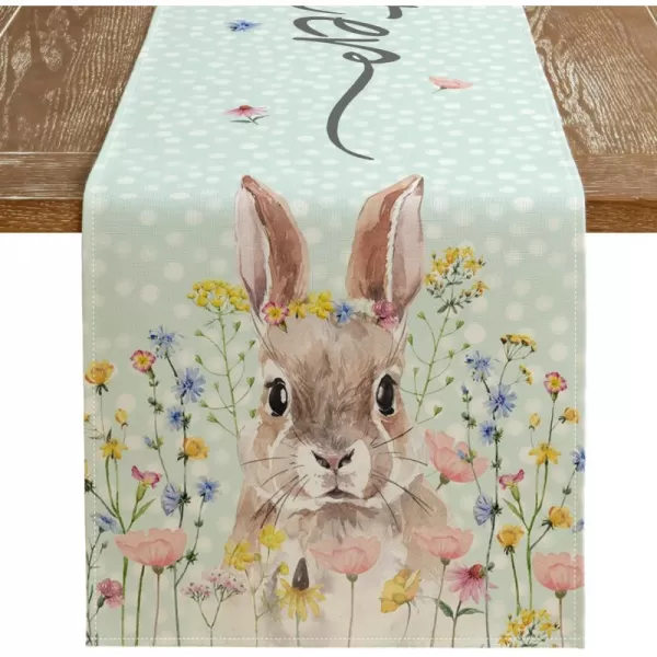 ARKENY Easter Placemats 12x18 Inches Set of 4 Bunny Rabbit Floral Spring Summer Seasonal Farmhouse Polka Dot Green Burlap Indoor Kitchen Dining Table Mats Decorations for Home Party AP5584Green Table Runner  13X72